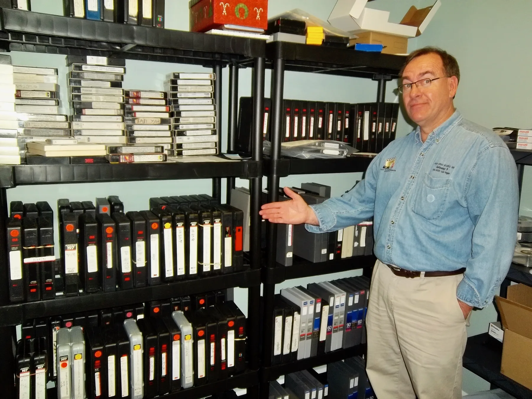 Shelves of videotapes waiting to be transferred to digital